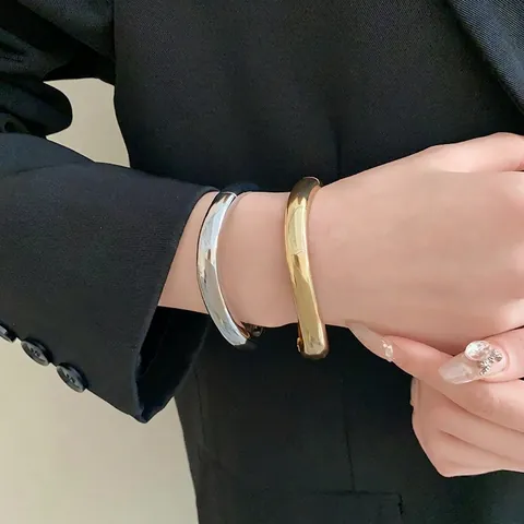Minimalist Metal Water Drop Open Bangle For Women Simple Cold Style Gold Silver Plated Individual Fashion Jewelry Bracelet Gift