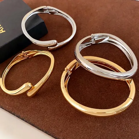 Minimalist Metal Water Drop Open Bangle For Women Simple Cold Style Gold Silver Plated Individual Fashion Jewelry Bracelet Gift