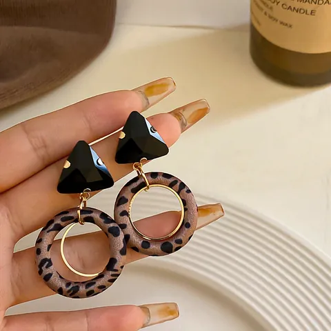 Leopardenmuster Geometrische Herz Ohrstecker Für Damen Mit 925 Sterling Silber Stift Legierung Vintage Koreanische Mode Ohrringe Schmuck