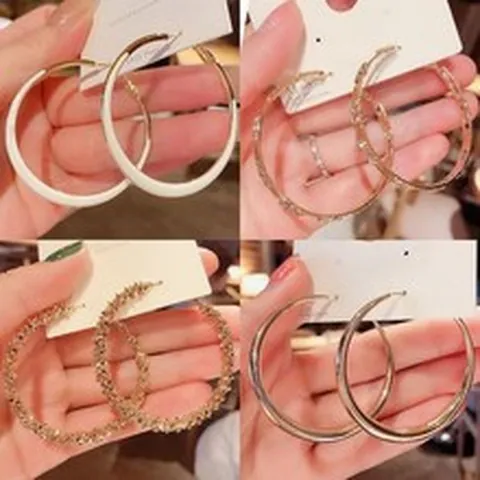 Boucles d'Oreilles Créoles en Alliage avec Strass et Émail Avec Tige en Argent Sterling 925 Élégantes Boucles d'Oreilles Cœur et Cercle Or Argent pour Femmes