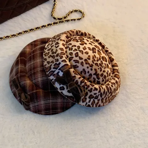 Vintage Stof Plaid Luipaard Baret Vorm Haarklem Met Strik Zoete Eendenbek Clip Herfst Winter Haaraccessoires Voor Dames