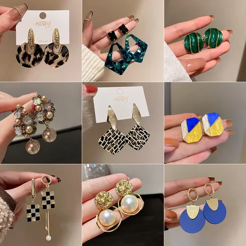 Geometrische Asymmetrische Ohrringe Für Damen Legierung Künstliche Perle Strass Tropfen Ohrstecker Mit 925 Sterling Silber Stift Leopardenmuster Schmuck