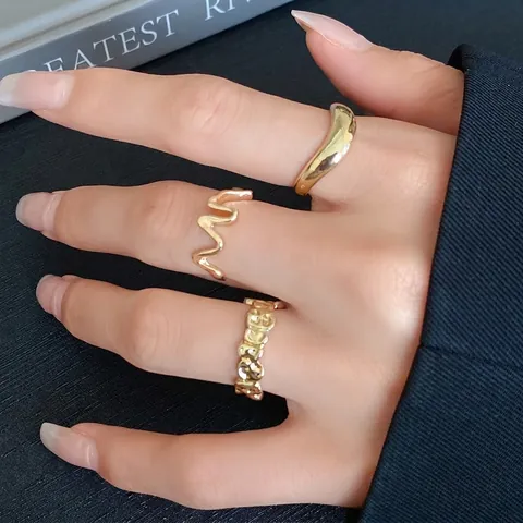 Irregular Geometric Open Rings For Women Minimalist Cold Style Fashion Adjustable Alloy Finger Ring Jewelry Gold Silver Metallic Finish