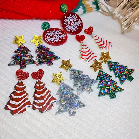 Boucles d'Oreilles Clous Sapin de Noël Cœur Étoile pour Femmes Bijoux de Fête en Résine Avec Tige en Argent 925