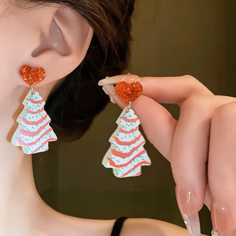 Boucles d'Oreilles Clous Sapin de Noël Cœur Étoile pour Femmes Bijoux de Fête en Résine Avec Tige en Argent 925