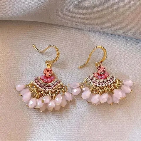Boucles d'Oreilles Pendantes à Glands en Cristal Artificiel en Forme d'Éventail Style Bohème Ethnique Plaquées Or Femme