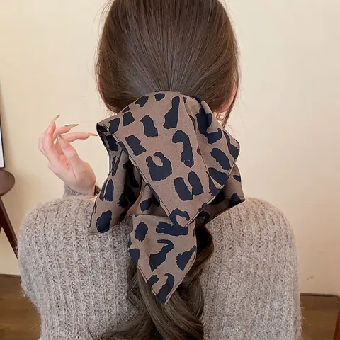 Retro Fabric Polka Dot Leopard Print Hair Claw Clips Large Bow Shark Clips Elegant Autumn Winter Hair Accessories For Women
