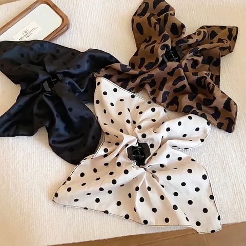 Retro Fabric Polka Dot Leopard Print Hair Claw Clips Large Bow Shark Clips Elegant Autumn Winter Hair Accessories For Women