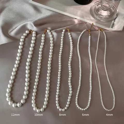French Style Artificial Pearl Necklace For Women High End Elegant Round Bead Choker Gold Plated Jewelry Accessories