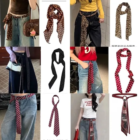 Amerikaanse Vintage Gestreepte Zijden Sjaal Riem Voor Vrouwen Denim Jeans Taille Ketting Designer Niche Hot Girl Stijl Geweven Satijnen Riem Accessoire