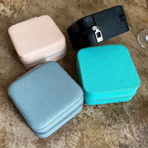 Tragbare PU Leder Schmuckschatulle Organizer Für Damen Reise Etui Für Ohrringe Halsketten Armbänder Ringe Aufbewahrung Kreuzmuster Reißverschluss Box