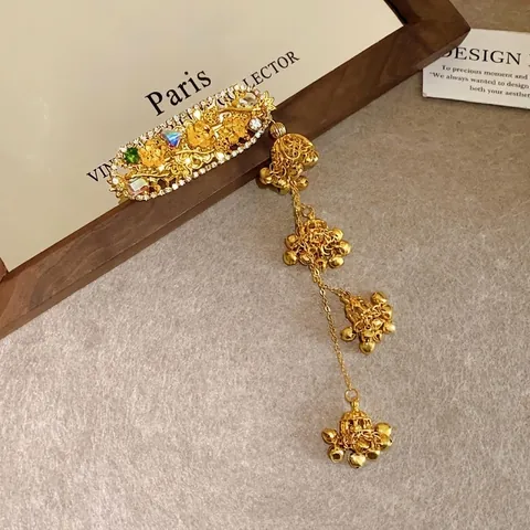 Fermaglio per Capelli in Lega con Strass Stile Etnico Con Nappine a Campana Fermaglio a Becco d'Anatra Oro Gioielli per Capelli