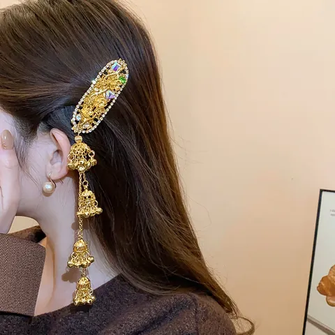 Fermaglio per Capelli in Lega con Strass Stile Etnico Con Nappine a Campana Fermaglio a Becco d'Anatra Oro Gioielli per Capelli