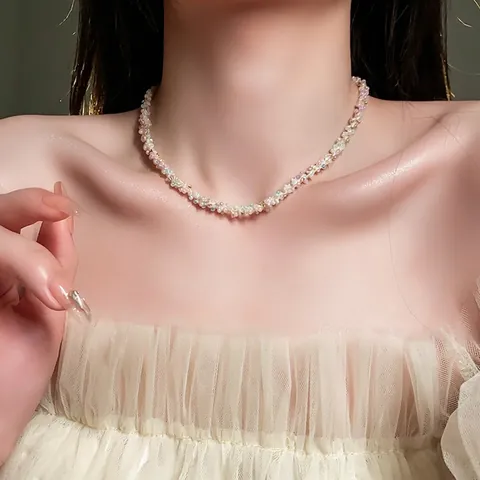 Bunte Samenperlen Handgewebt Halskette Süße Niedlich Schlüsselbeinkette Titanstahl Verschluss Mode Perlenkette Für Damen Mädchen