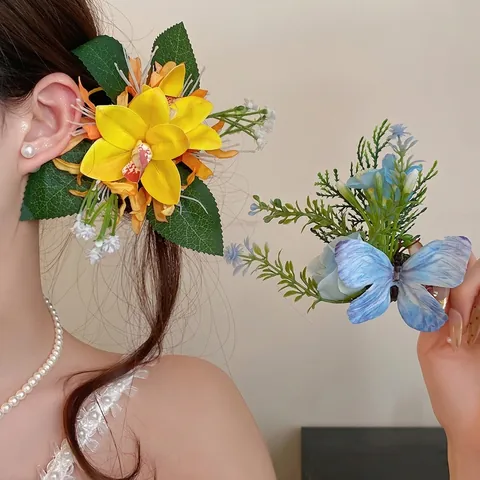Fabric Flower Hair Clip Mori Style Sweet Fresh Floral Duckbill Clip Handcrafted Pastoral Hair Accessories For Women Daily Vacation Decorative Hairpin