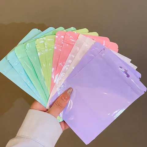 Sachet Zip en Plastique Épais Couleur Macaron pour Emballage de Bijoux Pochette de Scellage Transparente Minimaliste avec Trou de Suspension