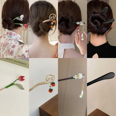 Neuer Chinesischer Stil Holz Blume Quaste Haarnadel Vintage Antik Haarstab Für Hanfu Qipao Damen Haarschmuck Schmuck