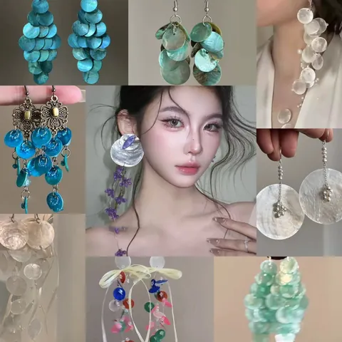 Orecchini Pendenti con Nappa in Conchiglia Stile Resort per Donna Design di Nicchia Vintage Bohemien Gioielli in Lega con Perno in Argento Sterling 925