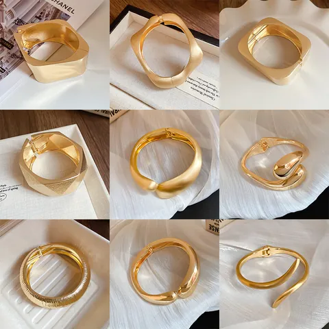 Statement Metal Bangle Bracelet For Women Minimalist Irregular Geometric Polished Gold Silver Hinged Cuff Bracelet Jewelry Gift