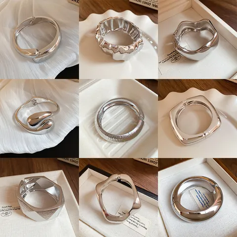 Statement Metal Bangle Bracelet For Women Minimalist Irregular Geometric Polished Gold Silver Hinged Cuff Bracelet Jewelry Gift