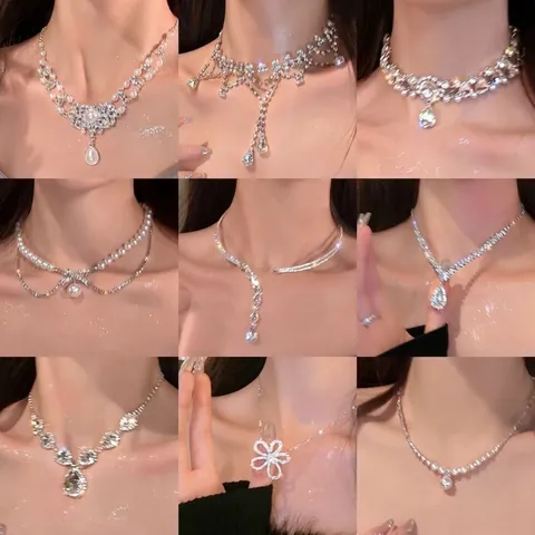 Französische Vintage Legierung Wassertropfen Blume Halskette Damen Elegante Künstliche Perle Strass Halsband Hochzeit Party Schmuck