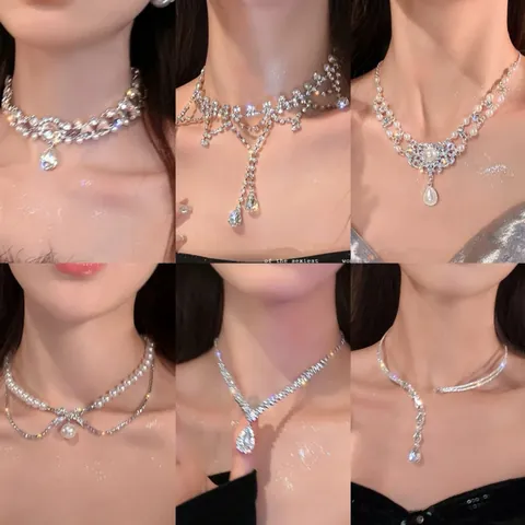 Französische Vintage Legierung Wassertropfen Blume Halskette Damen Elegante Künstliche Perle Strass Halsband Hochzeit Party Schmuck