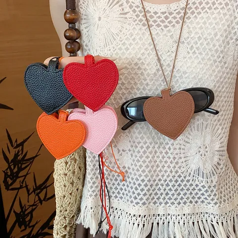 Litschi Muster Kunstleder Herz Anhänger Sonnenbrillen Aufbewahrungstasche Halskette Damen Mode Schlüsselbeinkette Schmuck