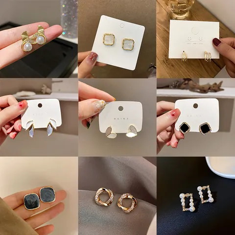 Pendientes de Botón de Aleación con Poste de Plata de Ley 925 Perla Artificial Strass para Mujer Joyas Elegantes Regalo