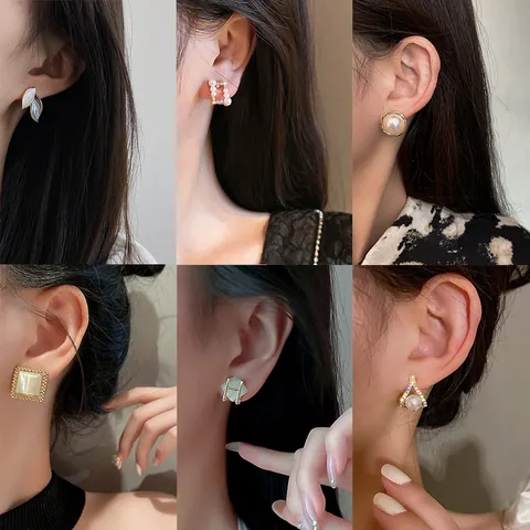 Pendientes de Botón de Aleación con Poste de Plata de Ley 925 Perla Artificial Strass para Mujer Joyas Elegantes Regalo