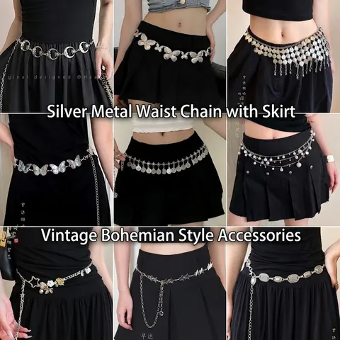 Vintage Bohemian Metal Waist Chain For Women Tassel Coin Butterfly Pearl Beaded Body Chain Adjustable Summer Beach Jewelry Belt