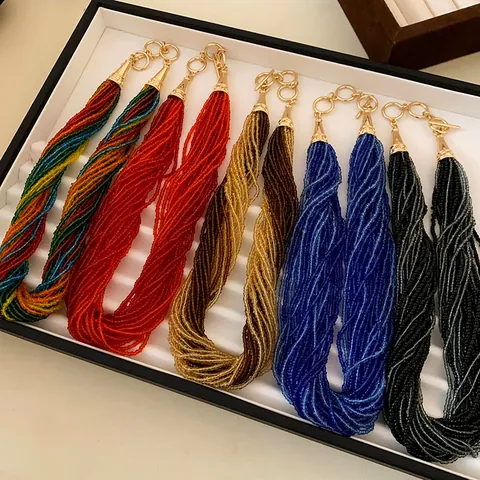 Vintage Multilayer Glass Seed Bead Necklace For Women Alloy Toggle Clasp Handmade Choker Boho Luxury Fashion Party Jewelry