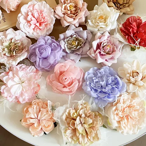 Fermaglio per Capelli in Tessuto a Forma di Fiore Dolce Forcina Floreale Garza Camelia Rosa Accessori Capelli Donna Fotografia Matrimonio