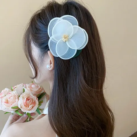 Fermaglio per Capelli in Tessuto a Forma di Fiore Dolce Forcina Floreale Garza Camelia Rosa Accessori Capelli Donna Fotografia Matrimonio