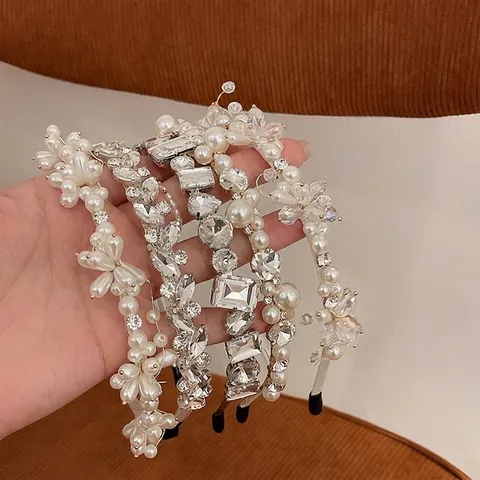 French Vintage Baroque Headband For Women Luxury Zinc Alloy Artificial Pearl Rhinestone Inlaid Floral Palace Style Hair Band