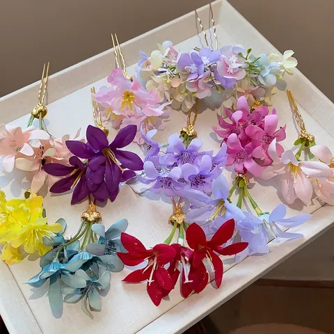 Pic à Cheveux en Tissu à Fleurs Doux Coréen Fait à la Main Élégant Épingle à Cheveux Florale Accessoires de Cheveux pour Femmes