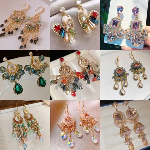 Pendientes de Botón de Moissanita y Cristal Artificial de Estilo Palacio Étnico Vintage Pendientes de Borla de Gota de Agua de Lujo Para Boda Fiesta Mujer Joyería