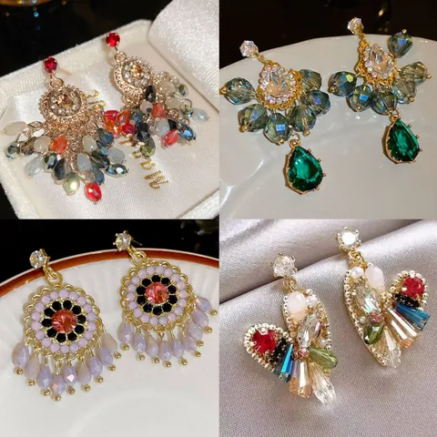 Pendientes de Botón de Moissanita y Cristal Artificial de Estilo Palacio Étnico Vintage Pendientes de Borla de Gota de Agua de Lujo Para Boda Fiesta Mujer Joyería