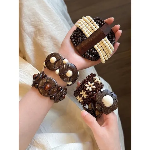 Bracciale Rigido in Resina Geometrica per Donna Stile Etnico Bohémien Retro Grosso in Resina Legno Bracciale Moda Gioielli Accessori