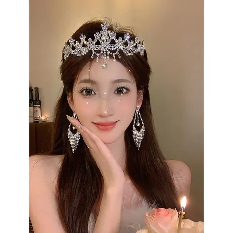 Luxueux Diadème Couronne de Fleurs en Zirconia pour Femmes Accessoires Cheveux Mariée Avec Ensemble de Boucles d'Oreilles à Gland