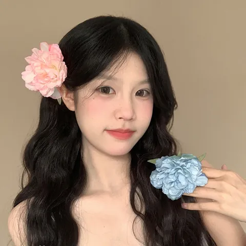 Handmade Satin 3D Flower Hair Clip For Women Sweet Floral Duckbill Clip Tassel Artificial Pearl Summer Vacation Hairpin