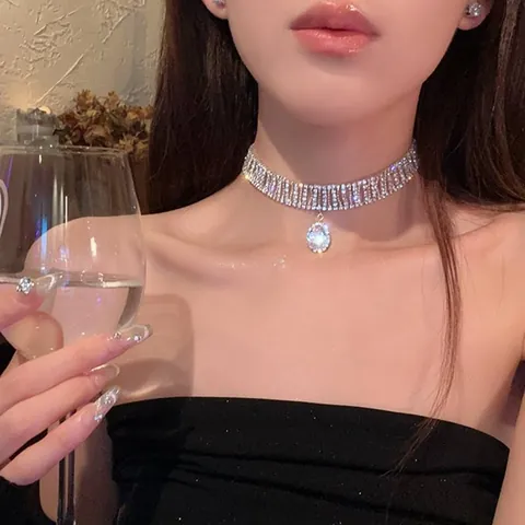 Wassertropfen Zirkonia Choker Halskette Für Damen Kupfer Eingelegt Strass Elegant Luxus Kragen Halskette Party Mode Schmuck Geschenk