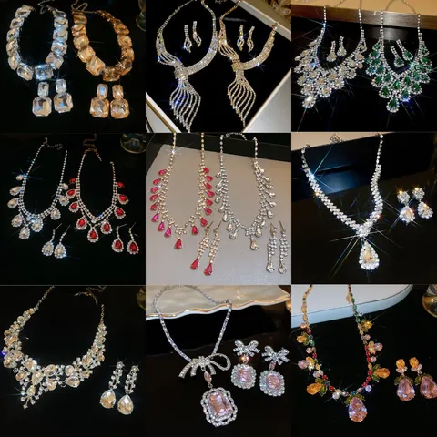 French Court Style Rhinestone Jewelry Set Alloy Heart Teardrop Necklace And Earrings For Women Banquet Wedding Party Gift