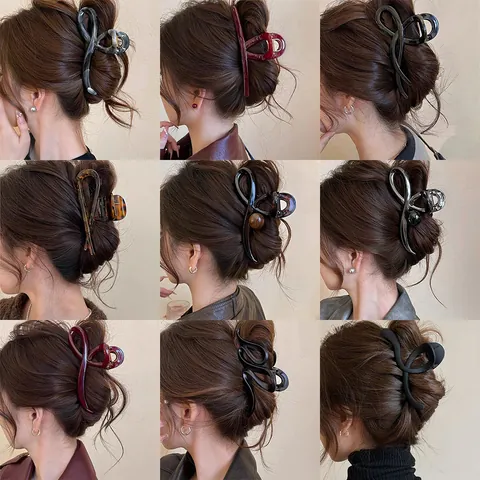 Pince à Cheveux en Acrylique Minimaliste Coréenne pour Femmes Design Croisé Élégant Grande Pince Crabe Accessoires de Mode
