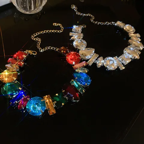 Exaggerated Rhinestone Choker Necklace Geometric Crystal Alloy Luxury Statement Neck Jewelry For Women Party Accessory