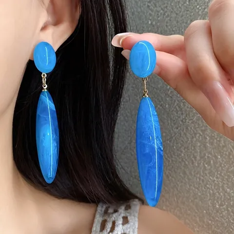 Acrylic Water Drop Dangle Earrings with Silver Earring Post Vintage Marble Texture Stud Earrings for Women Fashion Jewelry Accessory