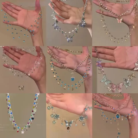 Collier Multicouche Rond en Zirconia de Style Français Minimaliste Mode Papillon Coeur Pendentif Bijoux pour Femmes