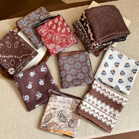 Vintage Retro Cotton Linen Paisley Floral Print Square Scarf For Women Literary Ethnic Style Hair Band Neckerchief Headband