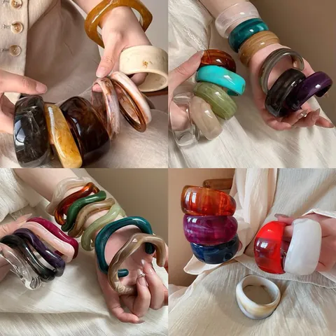 Mode Acrylique Rond Ouvert Bracelet Jonc pour Femmes Douce Frais Style Résine Marbre Texture Écaille de Tortue Géométrique Bracelet Manchette Bijoux Cadeau