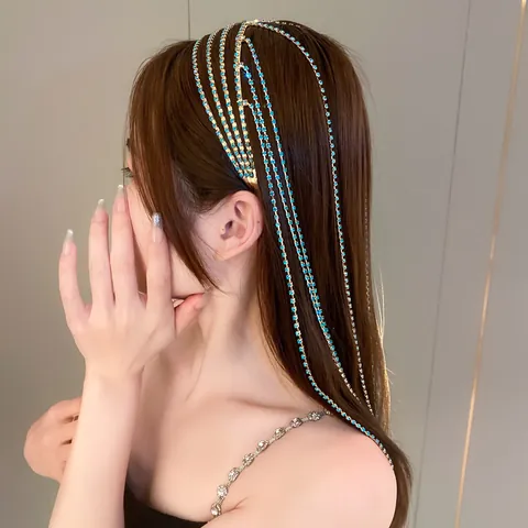 Serre-Tête Multicouche à Franges en Strass à la Mode pour Femmes Cerceau de Cheveux de Luxe à Longues Franges Design Surdimensionné Accessoires de Cheveux