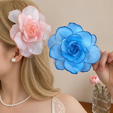 Frisch Süß Stoff Netz Blume Haarklammern Krokodilklemme Elegant Handgefertigt Rose Spinnenlilie Haarkralle Haarschmuck Quaste Für Damen Mädchen Urlaub Party Kopfschmuck